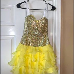 Sherri Hill Strapless Dress in Gold and Yellow